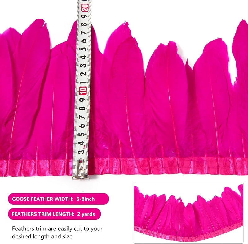 MAOFENG 2 Yards Natural Goose Feathers Trim Sewing Fringe Fashion Dress Sewing 6-8inch for DIY Handicrafts Costumes Decoration,Rose Red - Image 2